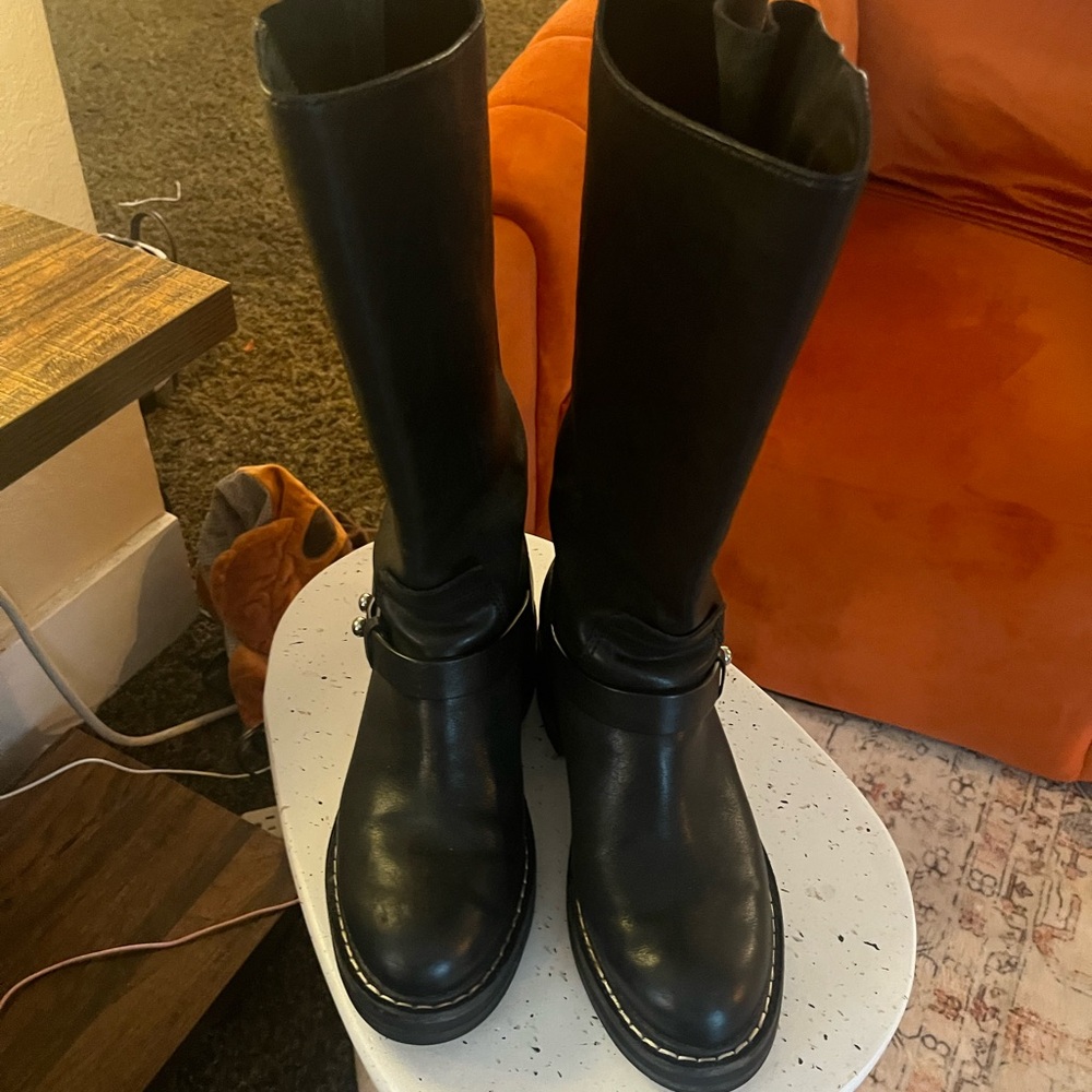Rag & Bone Knee-High Leather Boots with Small Studs in Black